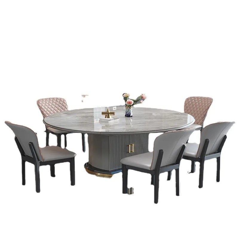 Modern Simple Marble Chair Combination Retractable Folding Rock Table Big Round Table Home Dining Table