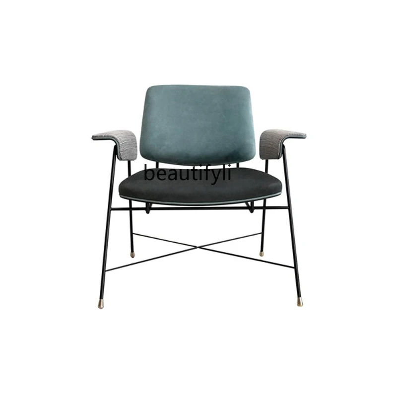 

Nordic Single-Seat Sofa Chair Simple and Light Luxury Iron Hotel Coffee Shop Leisure Chair Designer Fabric Lazy Table and Chair