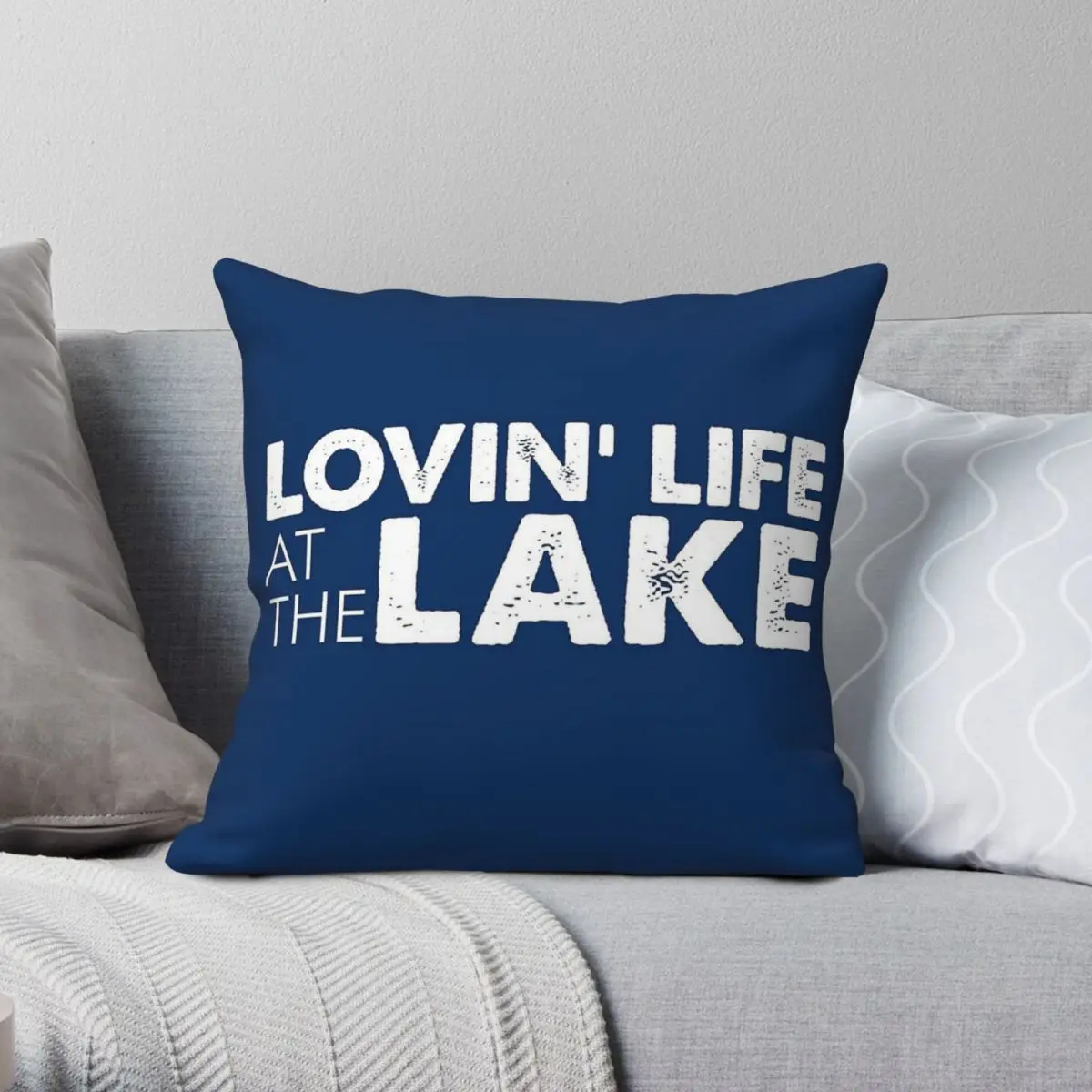 Lovin' Life At The Lake Dark Blue Square Pillowcase Polyester Linen Velvet Creative Zip Decor Pillow Case Room Cushion Cover