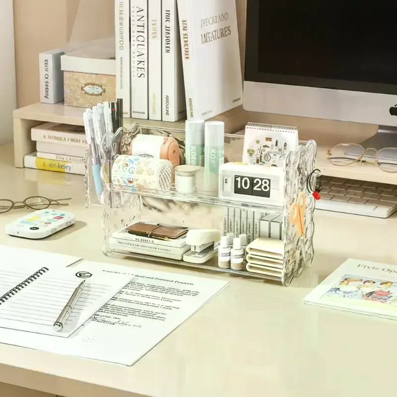 Clear Acrylic 2 Tier Desk Organizer No Tool Assemble Desktop Shelf for Student Study Office Stationery Storage
