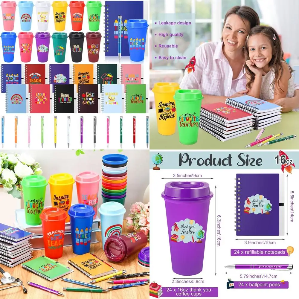 

Bulk 72-Piece Teacher Appreciation Gifts: 16oz Coffee Mugs, Notebooks, and Pens for Year-End Celebrations