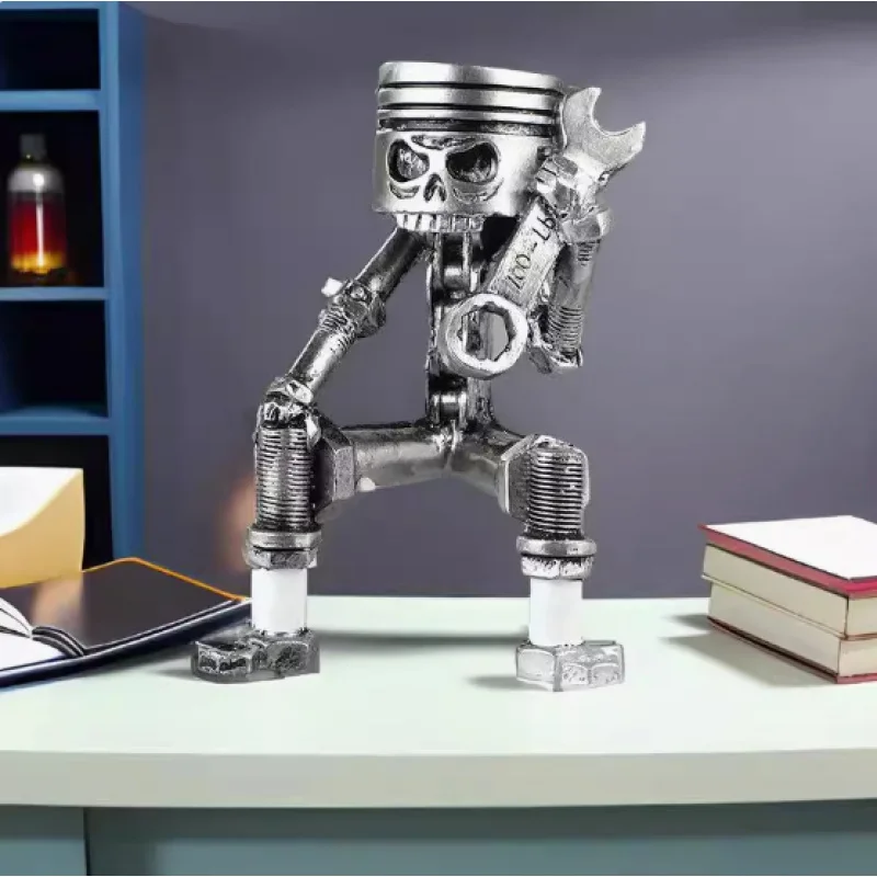 1 pieza de esqueleto mecánico, adorno de resina, llave tallada, decoración de escritorio para el hogar, decoración del hogar, adecuada para entusiastas del coche, diseño de llave de estilo de dibujos animados Retro, decoración de escritorio