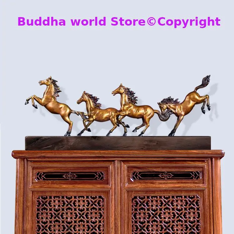 

Large TOP ART Home store Company SHOP decorative business ART bring wealth money GOOD LUCK Success 4 horses FENG SHUI Statue