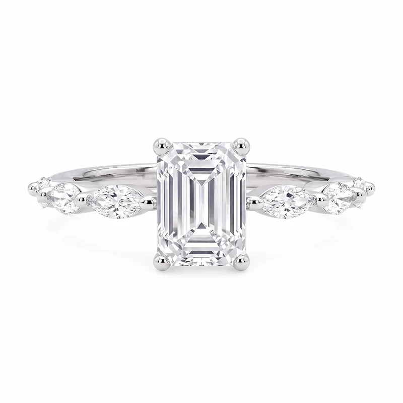 Smyoue 1CT Emerald Cut D Color Moissanite Engagement Rings for Women Bridal Promise Real S925 Silver Wedding Band Fine Jewelry