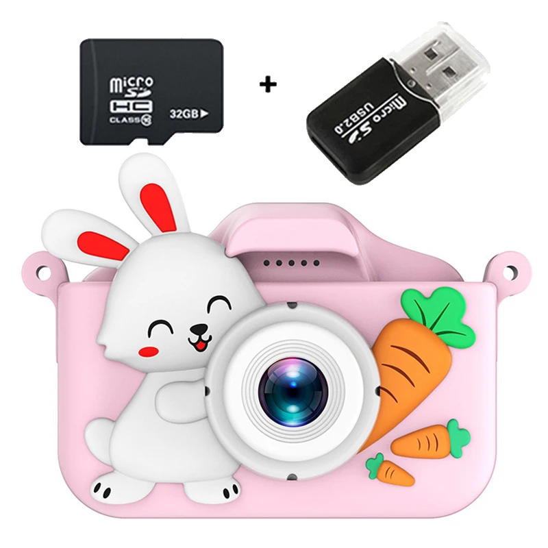 Luxmoc Cartoon Rabbit Kids Camera HD Mini Digital Camera SLR Puzzle Game Filter Camera HD Dual Lens Video Photo Camera