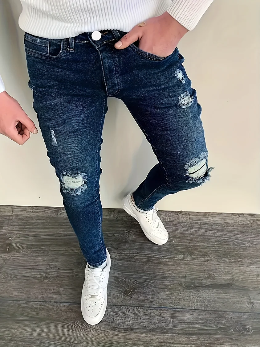 Celana Jeans Fashion Pria yang Trendi |   Celana Denim Ringan Model Slim-Fit Gaya Jalanan |   Nyaman untuk Dipakai Sehari-hari, Cocok untuk Semua Musim