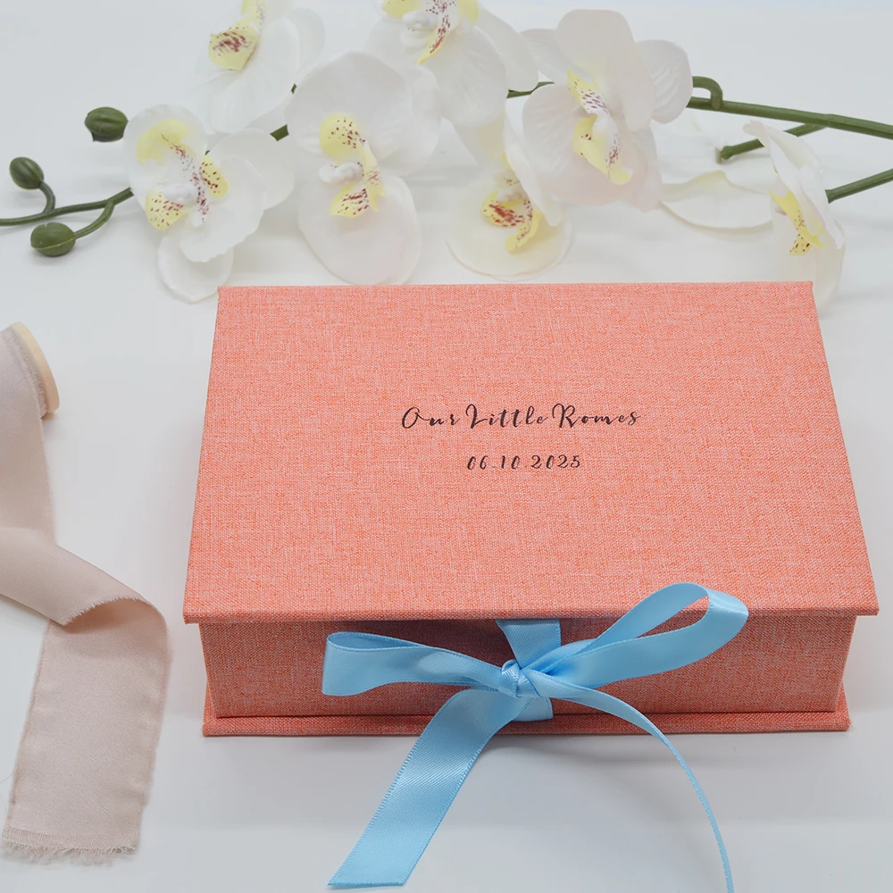 

Персонализированная льняная фотокоробка Sugarplum для фотографий 4x6 / 5x7 / A4 / 8x10 дюймов, свадебные коробки для хранения памятных моментов