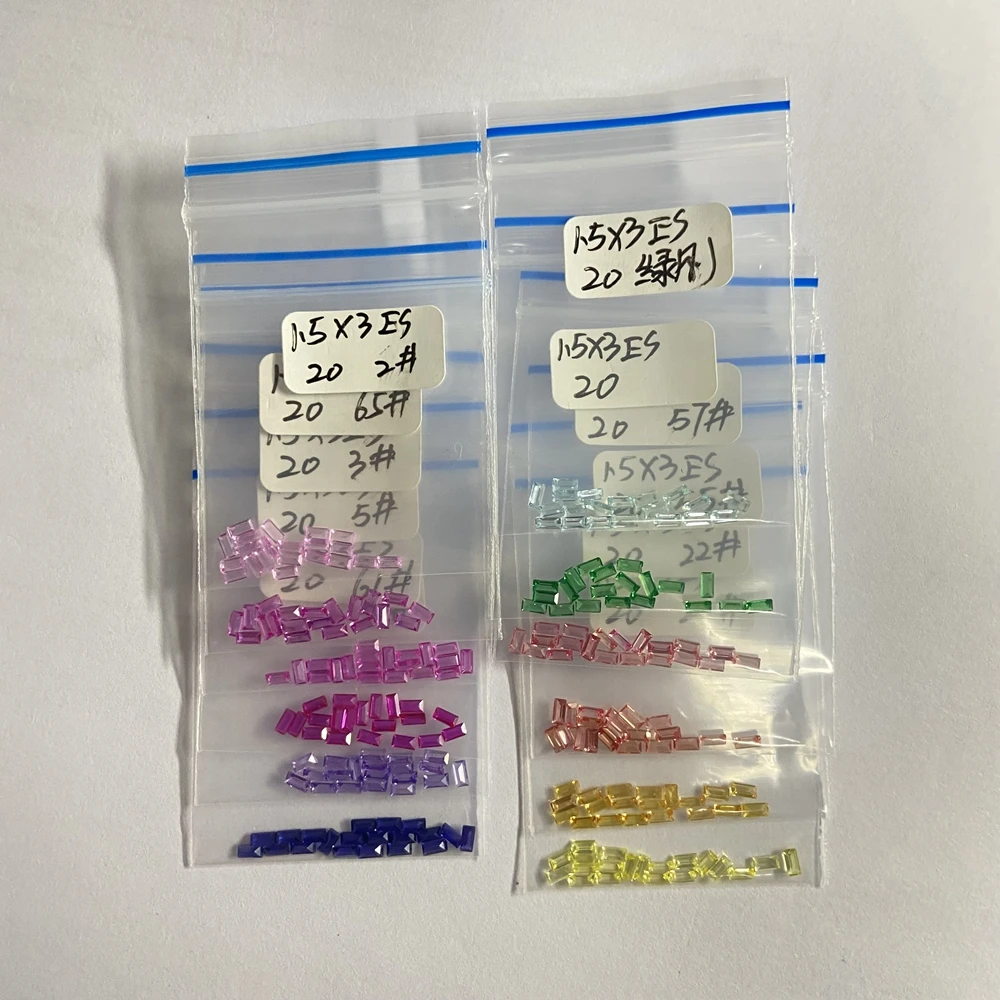 1.5x3mm 12 warna Lab campuran pelangi Baguette safir korundum batu persegi panjang