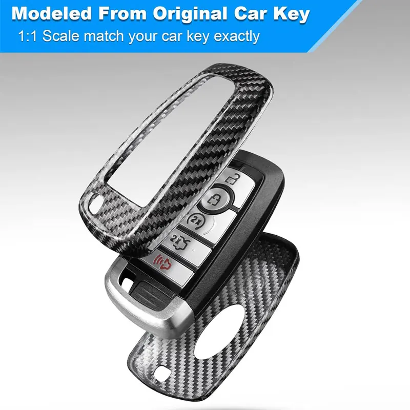 Key Fob Case Cover For Ford Bronco Sport F150 Raptor Real Carbon Fiber Key Shell For Ford F250 Fusion Mondeo Mustang 5 Buttons