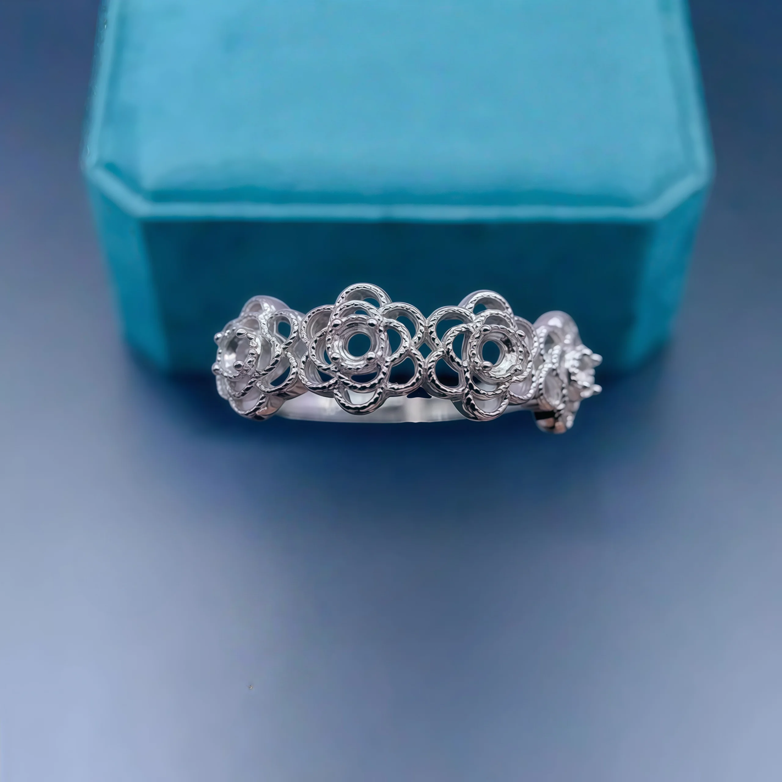 

Setting 3mm Round Stone Fashion DIY Empty Ring Holder S925 Sterling Silver Zircon Flower Design Fine Charm Jewelry for Woman