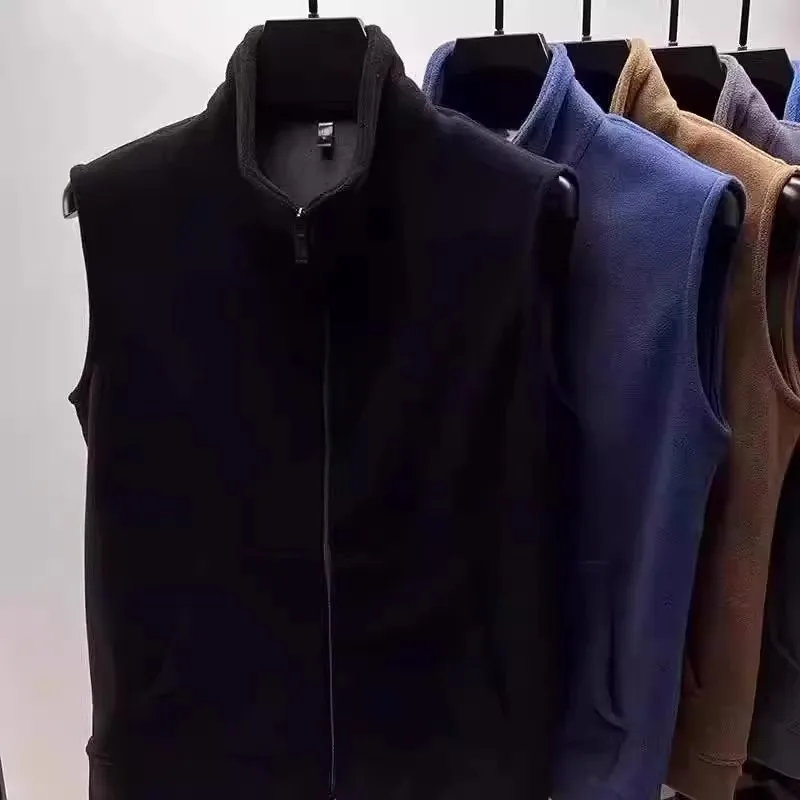 

Loose Casual Fce Lined Warm Vest Men's Autumn Winter Thiened Stand Collar Fce Jaet for Working out Zipper Closure S...