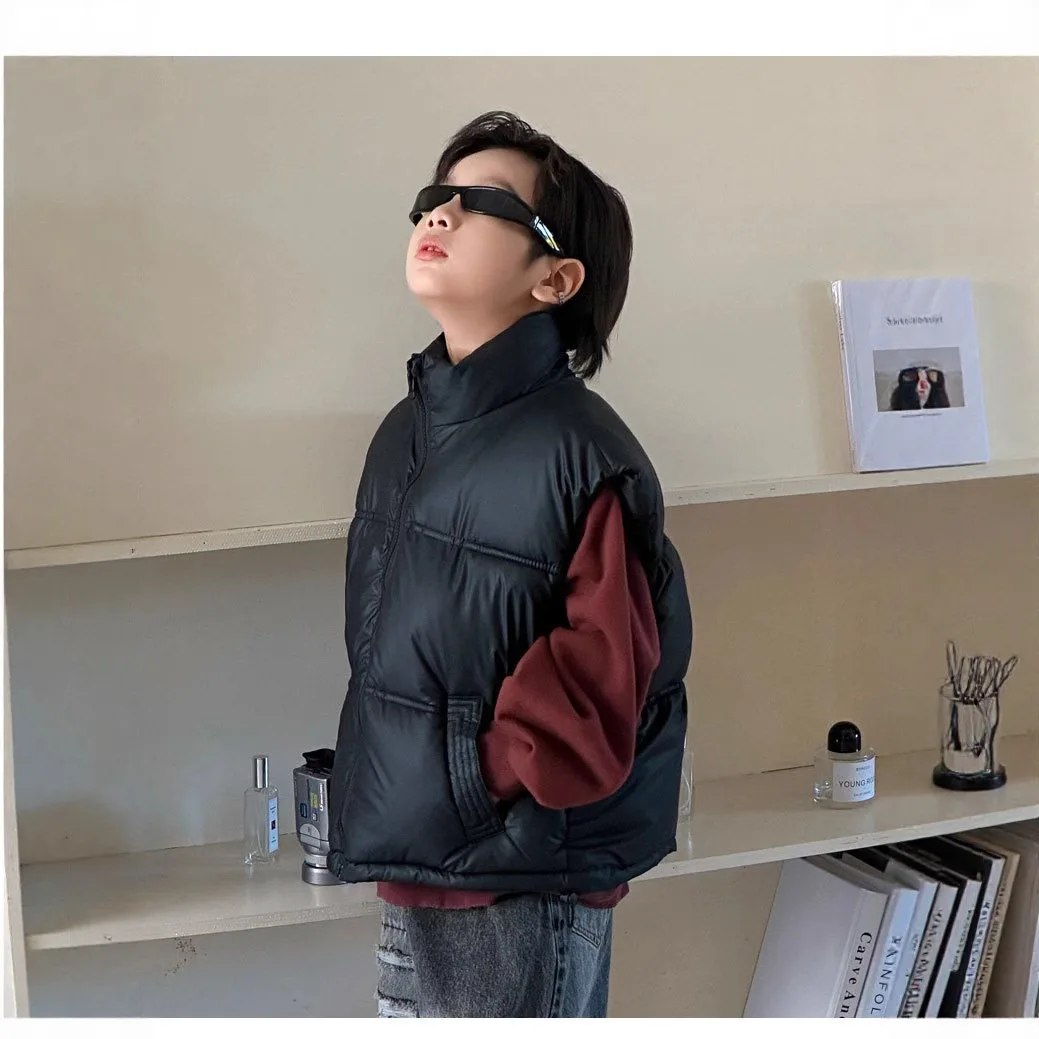 Koreanische Daunen-Baumwollweste für Kinder, Jungen und Mädchen, Herbst- und Winterweste mit Stehkragen, wasserdicht und warm, 1-14 Jahre – Detail 7