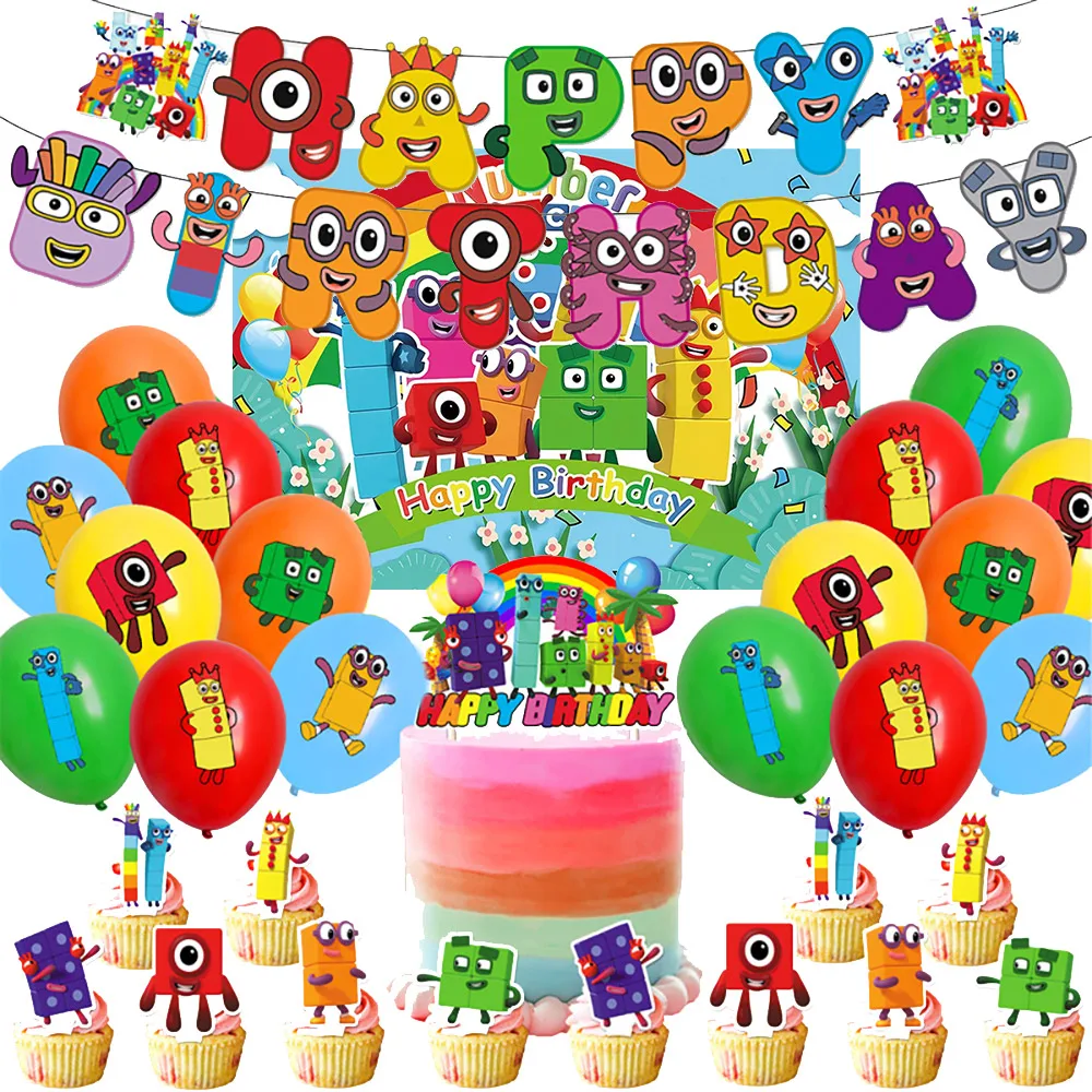 

Cartoon The Number Building Blocks Theme Birthday Party Decoration Balloon Banner Cake Topper Backdrop Baby Shower For Kids Gift