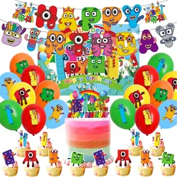 Cartoon The Number Building Blocks Theme Birthday Party Decoration Balloon Banner Cake Topper Backdrop Baby Shower For Kids Gift