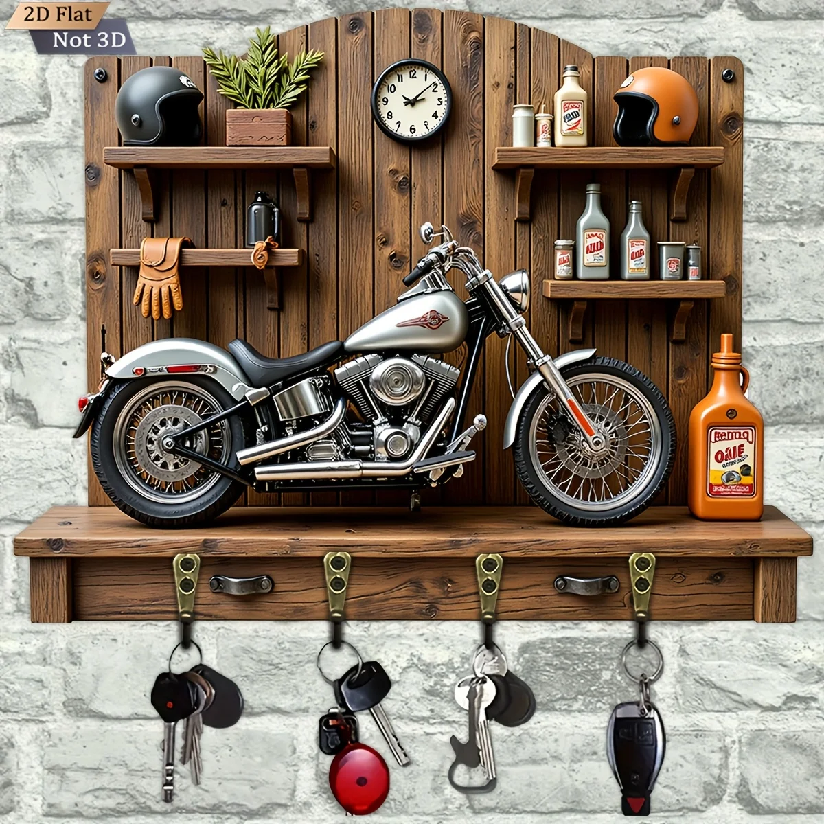 , 2D Flat, 1pc, retro wooden key hook, wooden multifunctional home key hanger, with four metal hooks, wall decor, porch decor,