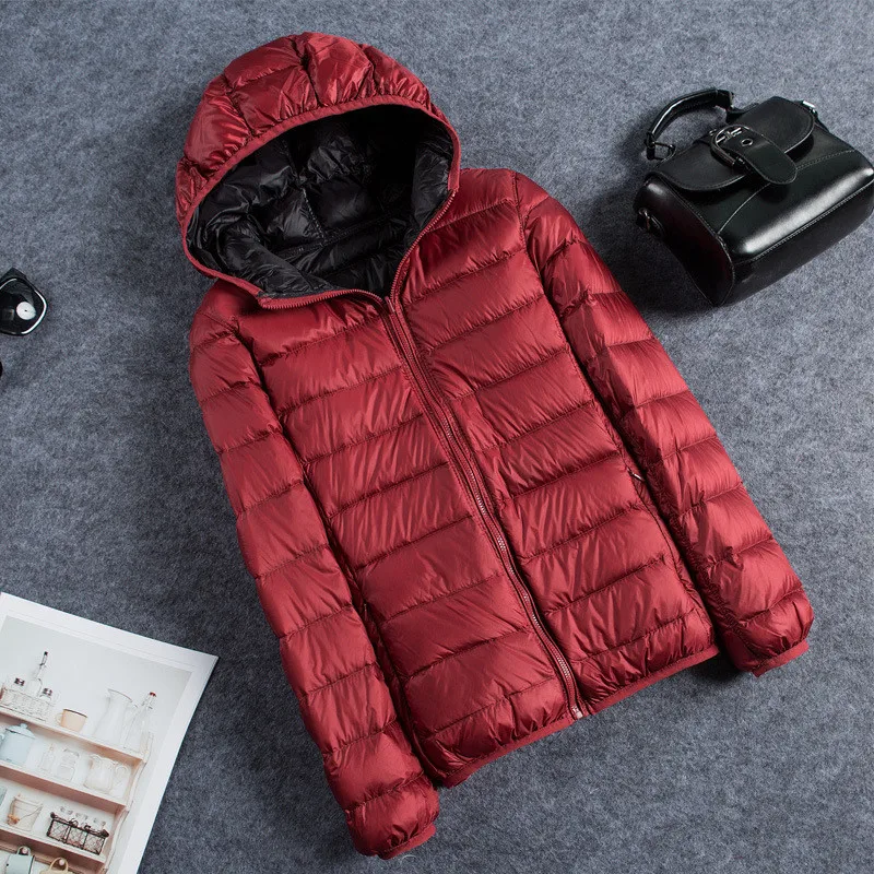 Women Reversible Coat 2025 Autumn Winter Ultra Light White Duck Down Jacket Parkas Ladies Short Hooded Large Size Warm Outwears
