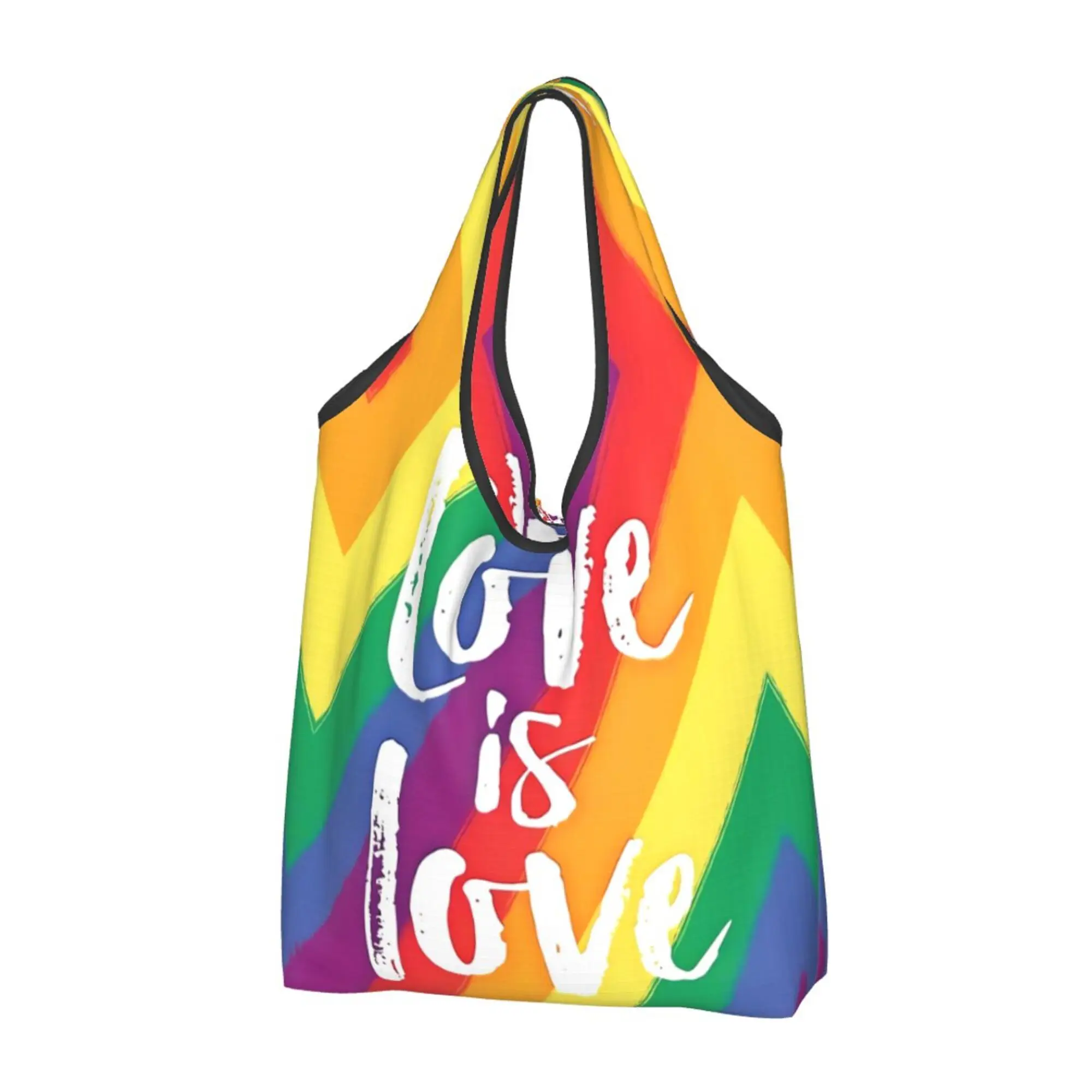 

Rainbow Love Is Love Lgbt Men Women Tote Bags Folding Eco-friendly for Shopping Outdoor Picnic Recyclable Grocery Bags One Size