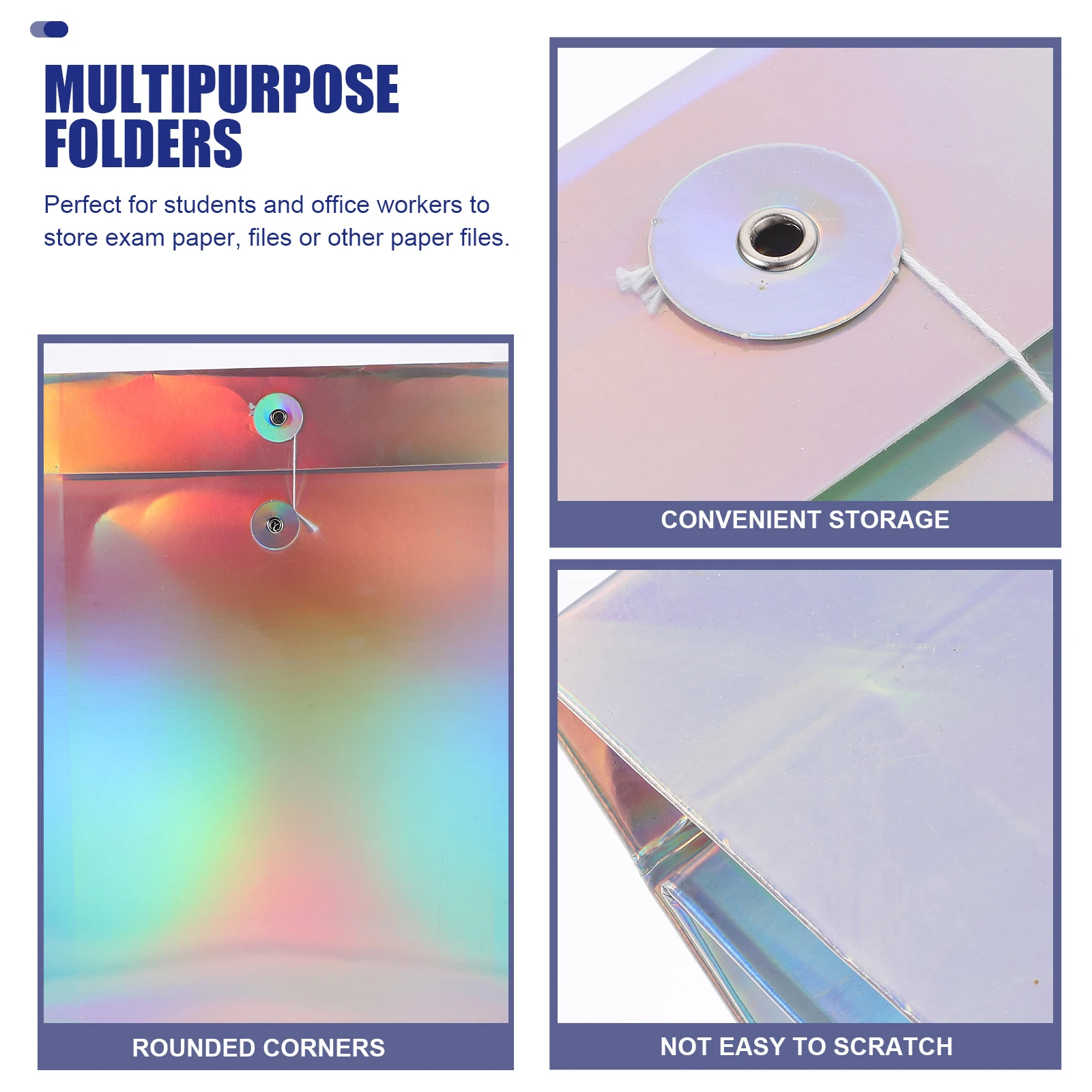 

3pcs Holographic Folder Bags Document Storage Organizer Envelope For Receipts Paper Cards Anti-Wear Material Thick File