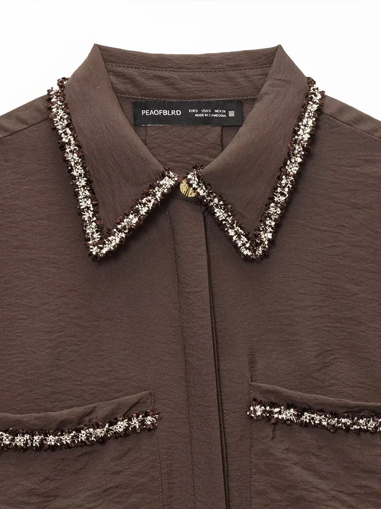 Nova camisa feminina elegante de manga comprida elegante e versátil de estilo europeu com lapela e acabamento.