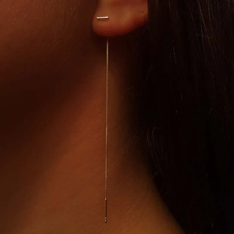 Women's Minimalist Silver Long Tassel Chain Statement Earrings