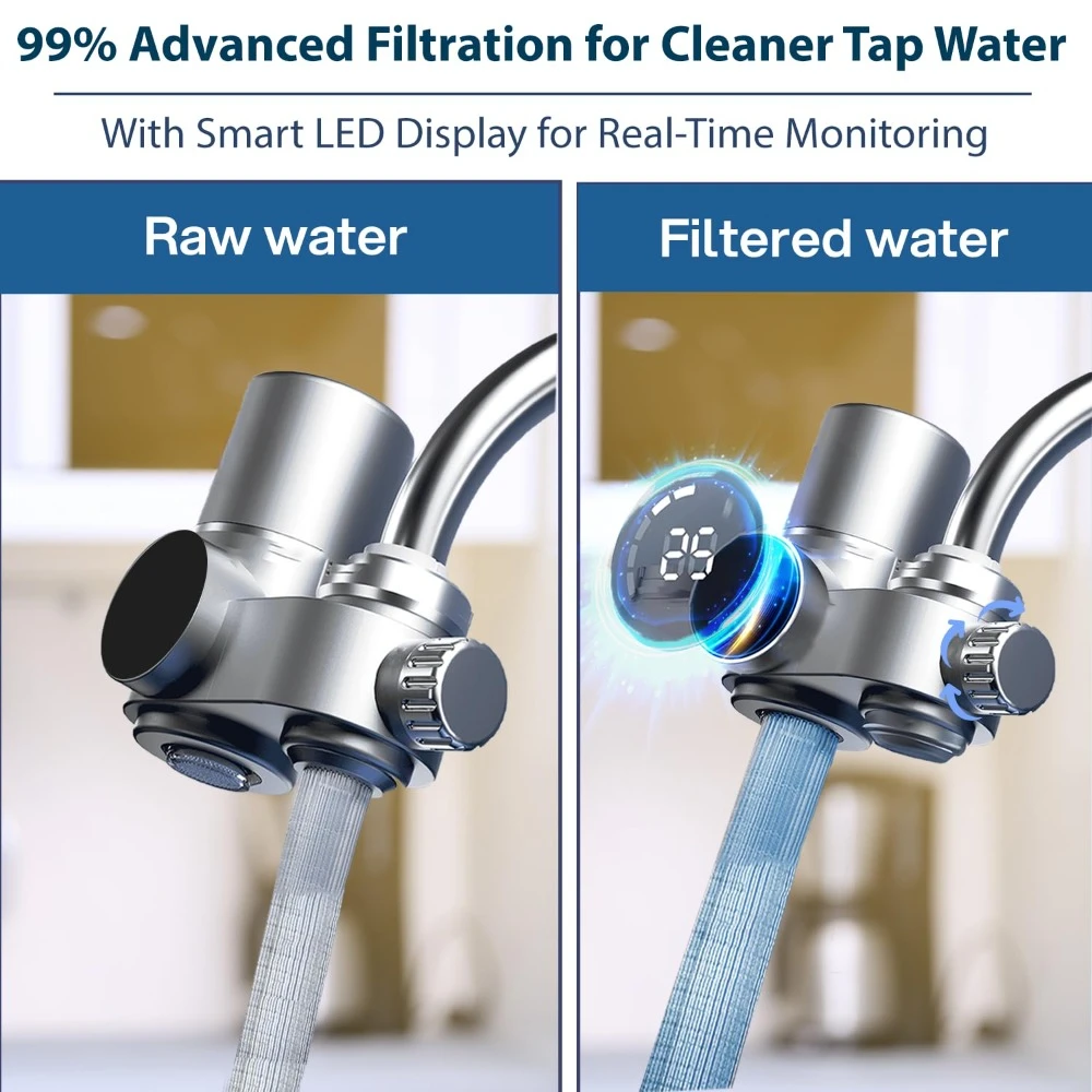 Faucet Water Filter for Sink-LED Display Water Purifier for Faucet,Faucet Mount Tap Water Filtration System for Kitchen