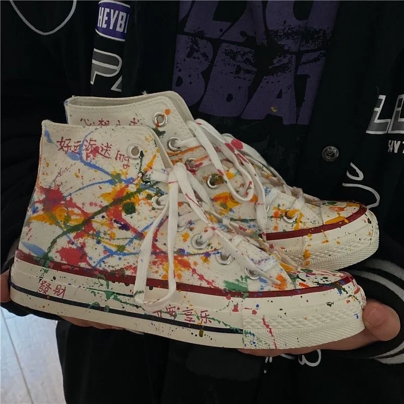 Harajuku Retro Ulzzang Graffiti Dirty Canvas Shoes Men Preppy Style Sneaker Winter Shoes Male Sneaker Unisex Vulcanize Shoes