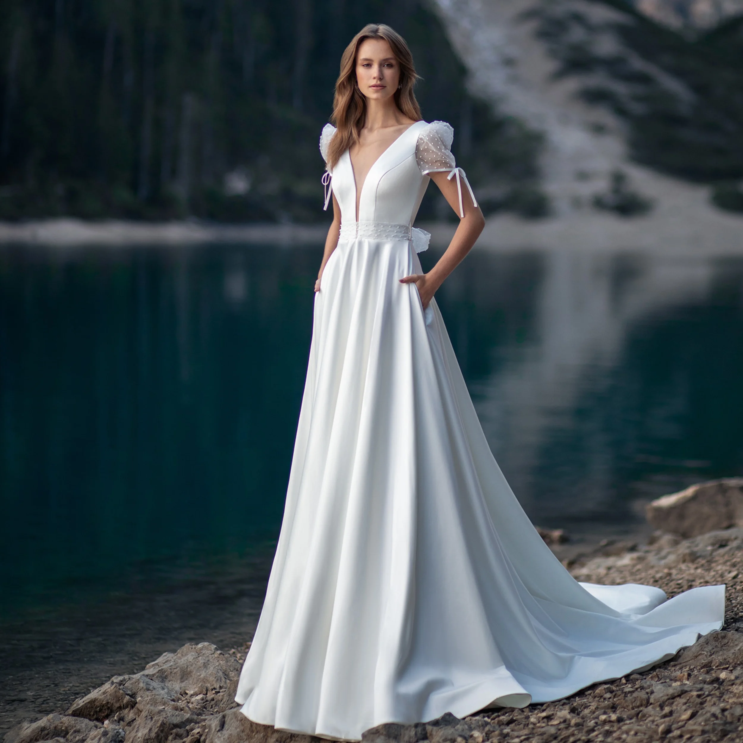 Morden vestido de casamento branco uma linha sem costas vestido de soriee para mulheres elegante personalizado para vestidos de noiva festa de casamento