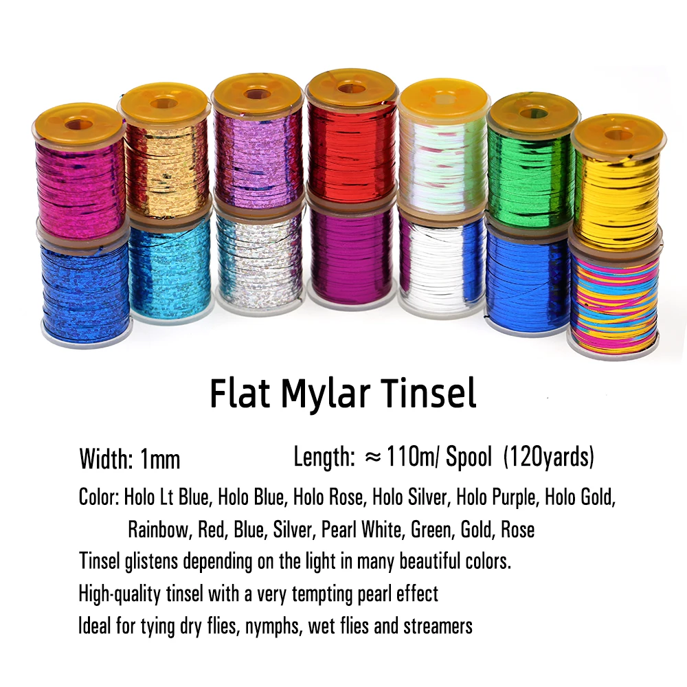 ICERIO 120yards 1mm Holographic Flat Mylar Tinsel Strip Sparkle Crystal Flash Flashback Nymph Streamer Fly Tying Materials