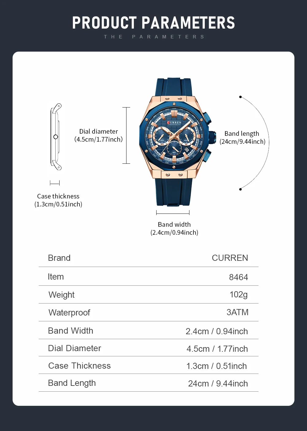 CURREN Luxusmarke Hochwertige Chronograph-Leuchtuhren für Herren mit Silikonarmband, Lässige Sportliche Wasserdichte Quarz-Armbanduhr – Detail 8