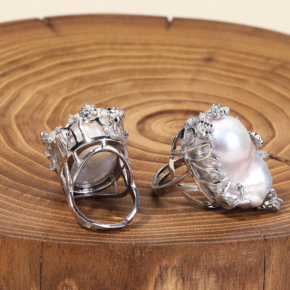 Natürlicher Barock-Perlenring Verstellbar Warme Töne Transparente Farbenfrohe Unregelmäßige Süßwasserperlen Damen-Modeschmuck – Detail 6
