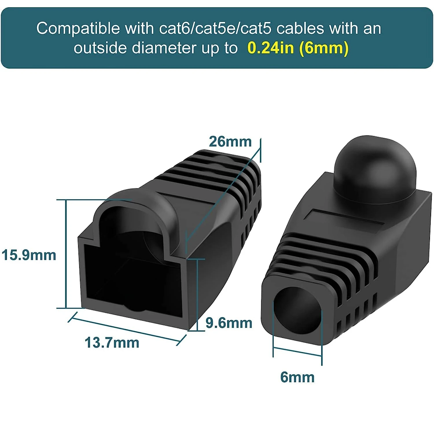 ZoeRax 100pcs Cat5 Cat5E Cat6 Strain Relief Boot, RJ45 Plug Connector Cover Modular Plug Connector Cap Cable Connector Boots