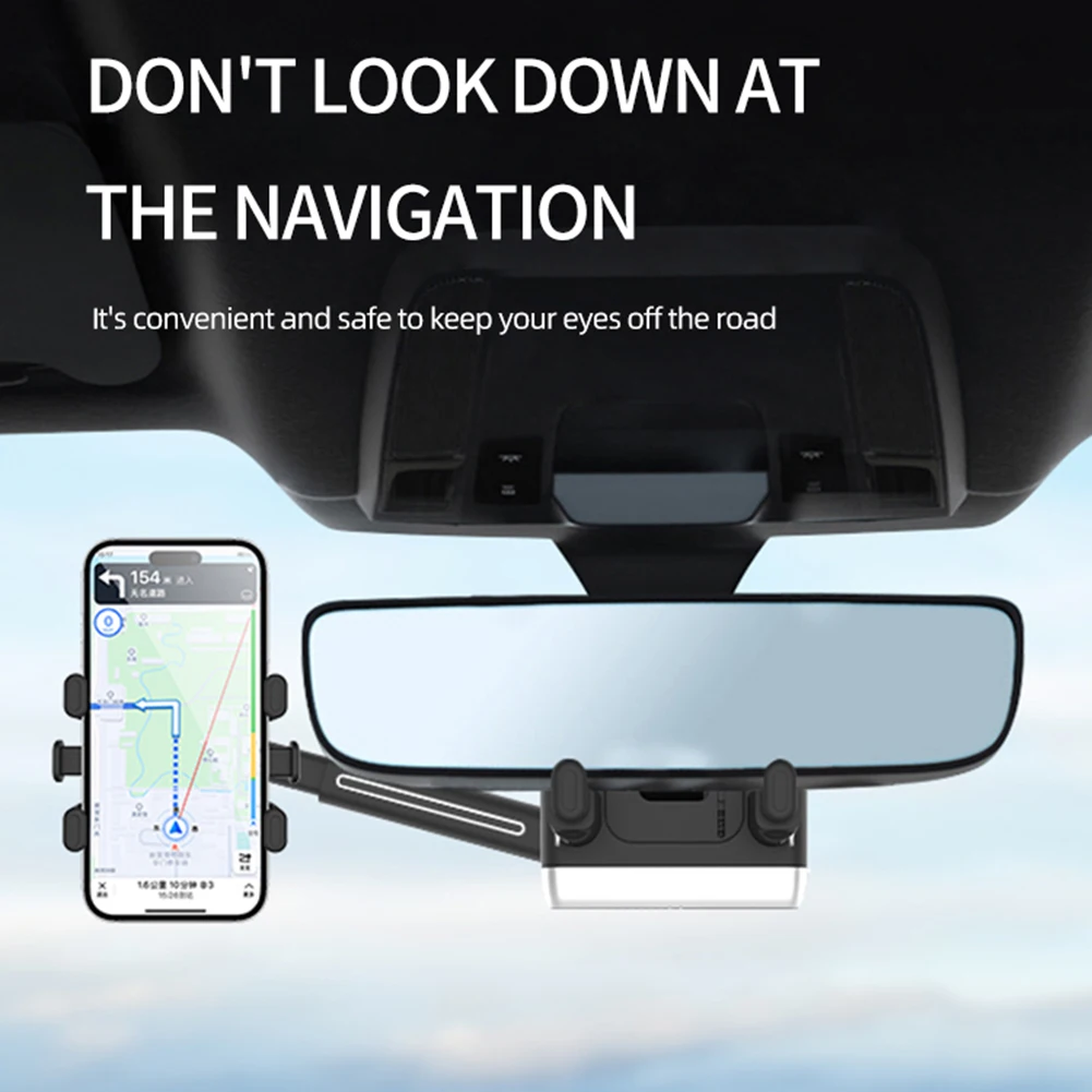 Multi-Angle Adjusted Car Rearview Mirror Phone Rack Non-Slip Stable Navigation Stand For Automobile