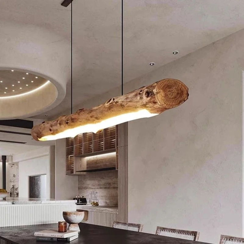 Japanese retro chandelier log creative restaurant bar table solid wood
