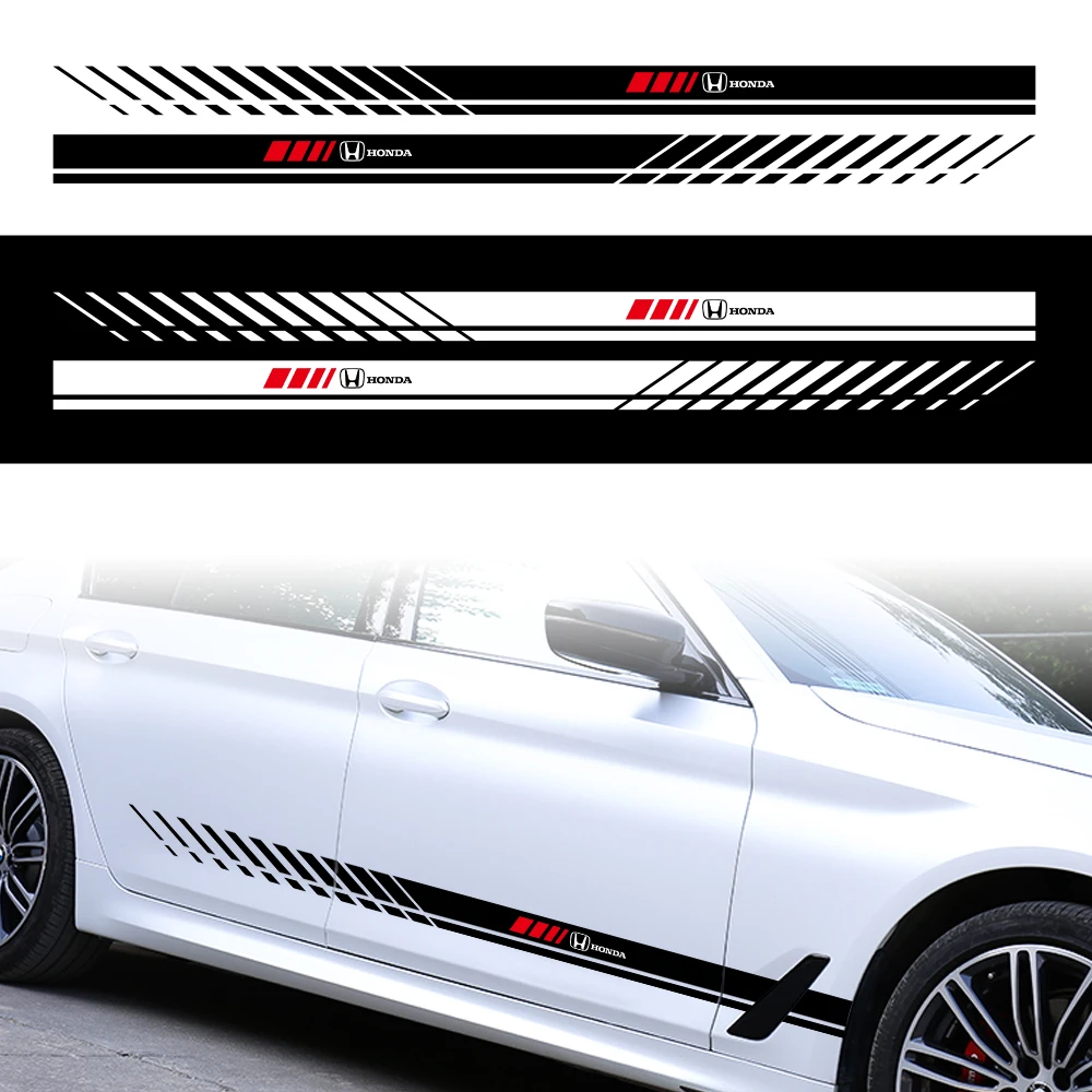 

2 шт., наклейка на кузов автомобиля, боковые юбки, полосатые украшения, виниловая гоночная наклейка для Honda Mugen INSPIRE XR-V CR-V UR-V Fit Type R S