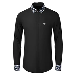 Autumn Winter Brand Bee Embroidery Shirt Men Long Sleeved Elastic Cotton Men's Shirt High Quality Casual Business Dress Shirt