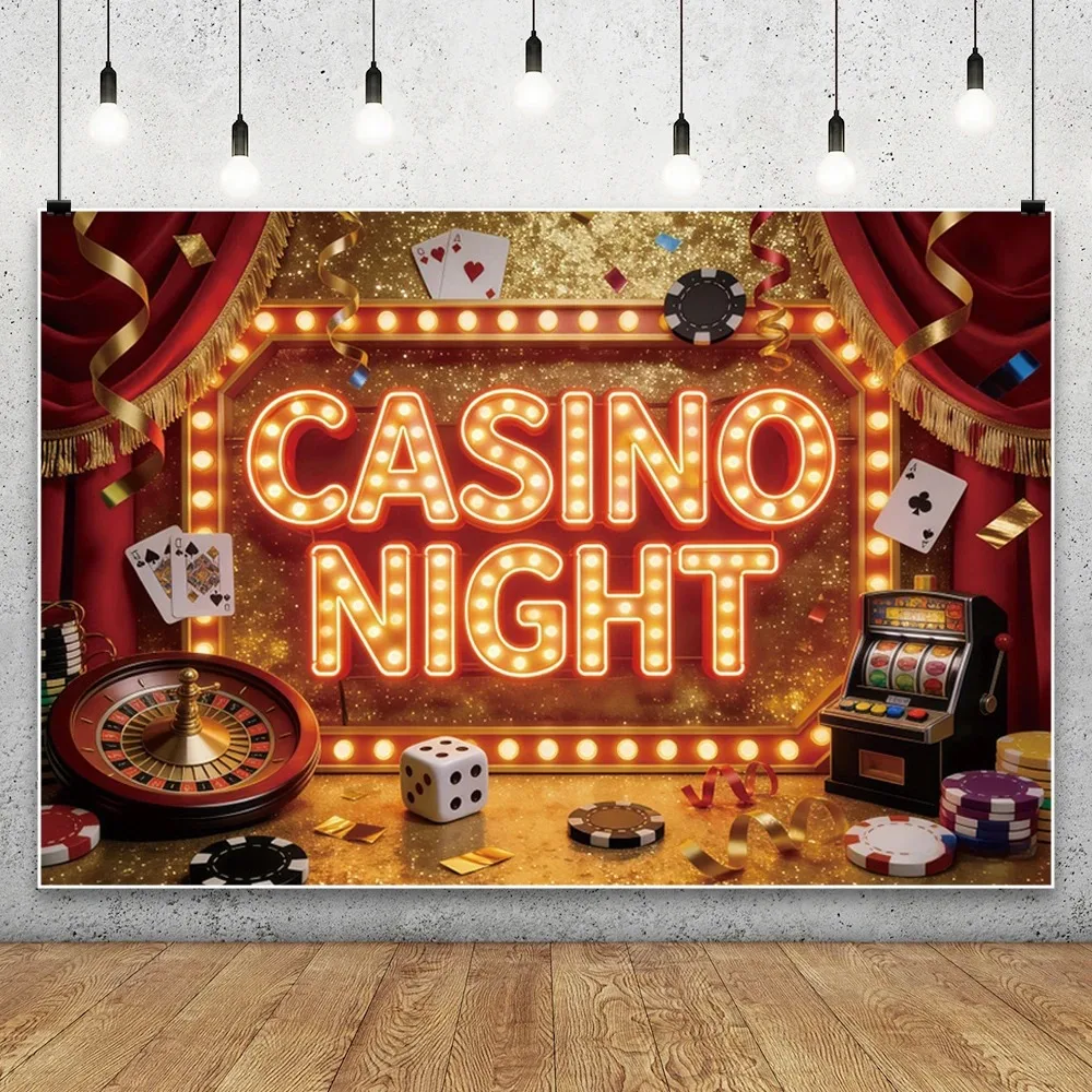 Las Vegas Golden Flash Dice Poker Casino Banner Background, Casino Night Scene, Birthday Party Decoration Photography Background