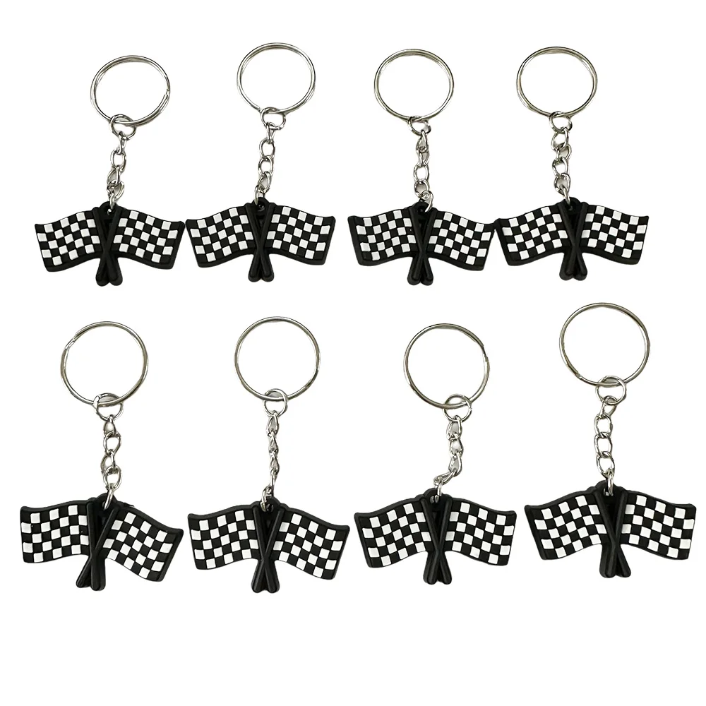 

8 Pcs Race Car Silicone Keychain Birthday Party Baby Shower Key Ring Decor Reusable Supplies Kids Goodie Bag Fillers