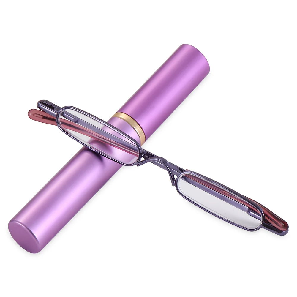 Mini Men Women Eyeglasses with Portable Clip Case Slim Pen Reading Glasses Readers with Pen Clip Tube Case Slim Reading Glasses