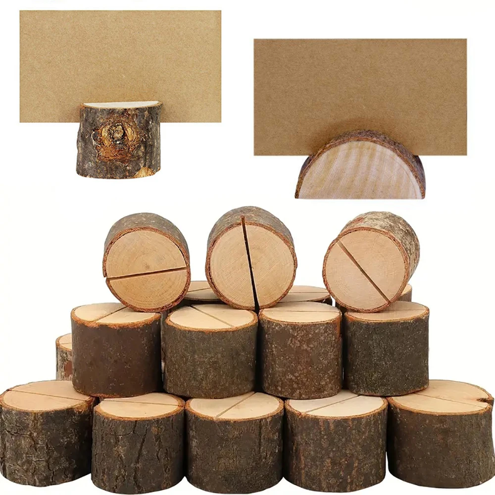 Porte-cartes en bois naturel, 10/20 pièces, support de carte Photo, décorations rustiques de mariage, numéro de Table de fête, signe de nom