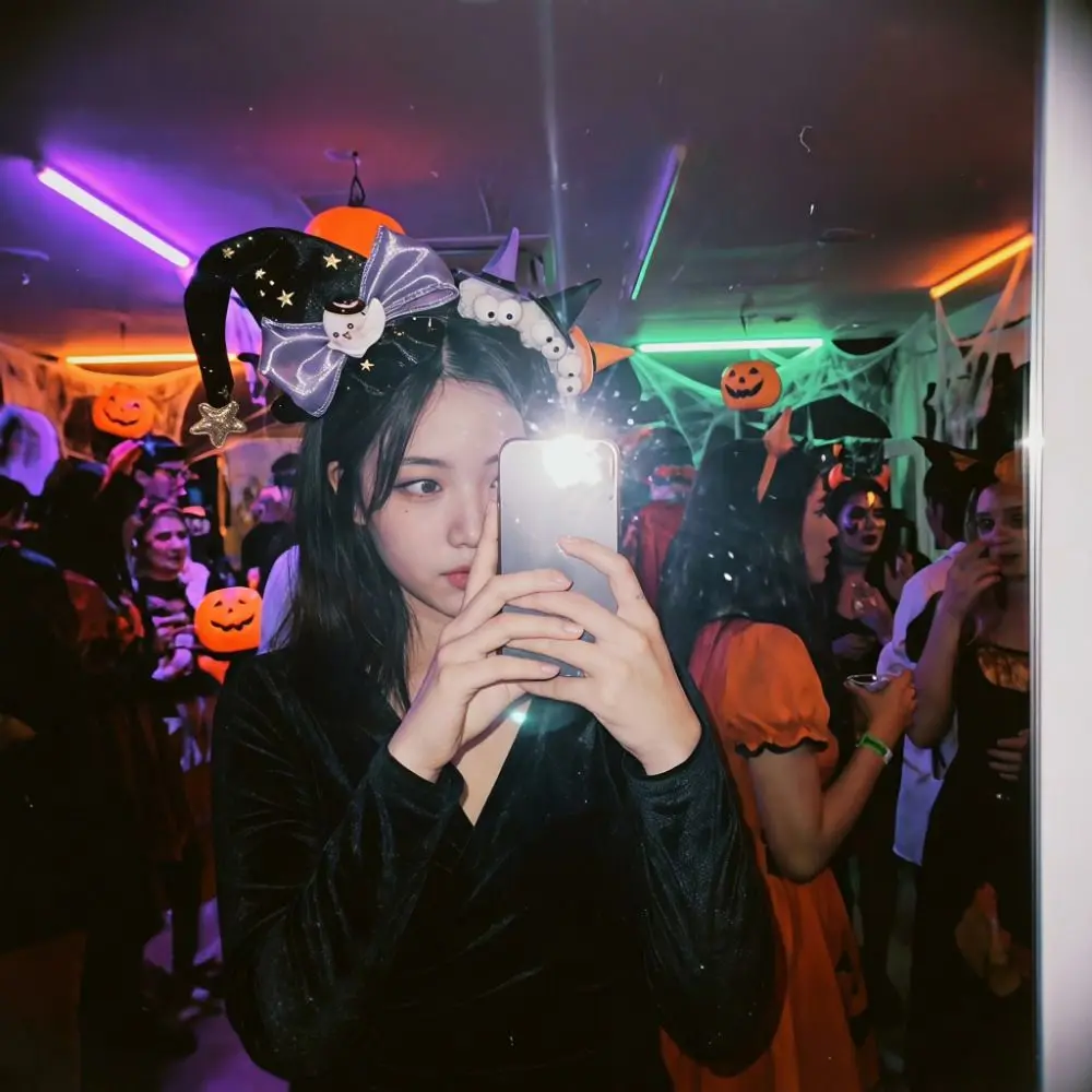 Novelty Ghost Halloween Witch Hat Headband Bow Cartoon Halloween Hair Clip Mesh Hairpin Cone Hat Hair Hoop Girl