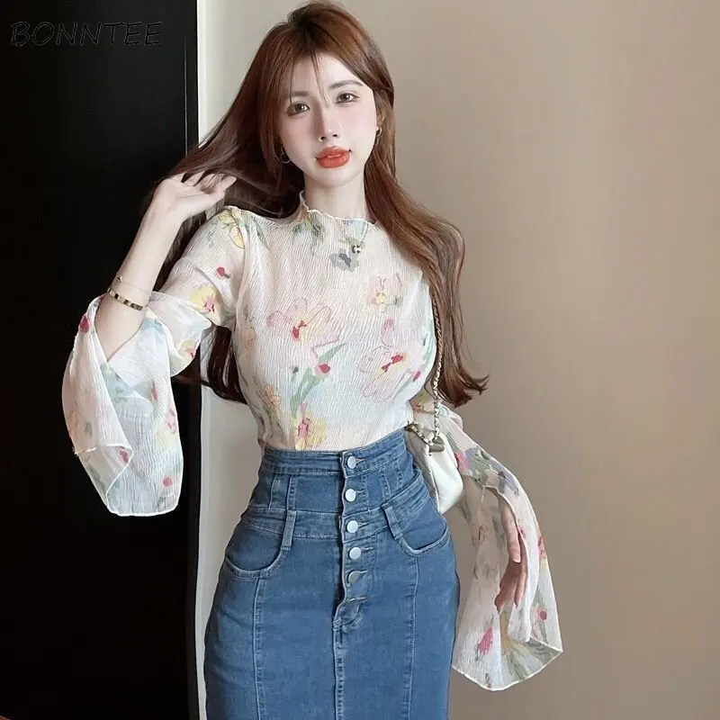 Blouses Women Summer Sun-proof Thin Femme Sweet Style Fashion Flare Sleeve Blusas Tender Hot Sale Elegant Casual All-match Ropa