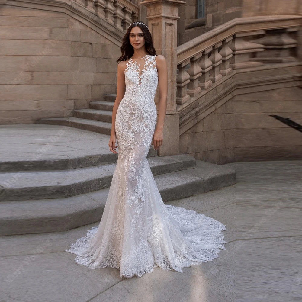 

Halter Collar Sleeveless Wedding Dresses Women Charming Bridal Gowns robe de mariée Mopping Length Vestidos De Novias Customized