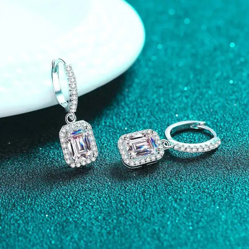 JoiasHome 1CT Smaragdschliff Moissanit-Ohrringe 925 Sterling Silber 18K Weißgold Plattiert Zertifizierter Feiner Schmuck – Detail 5