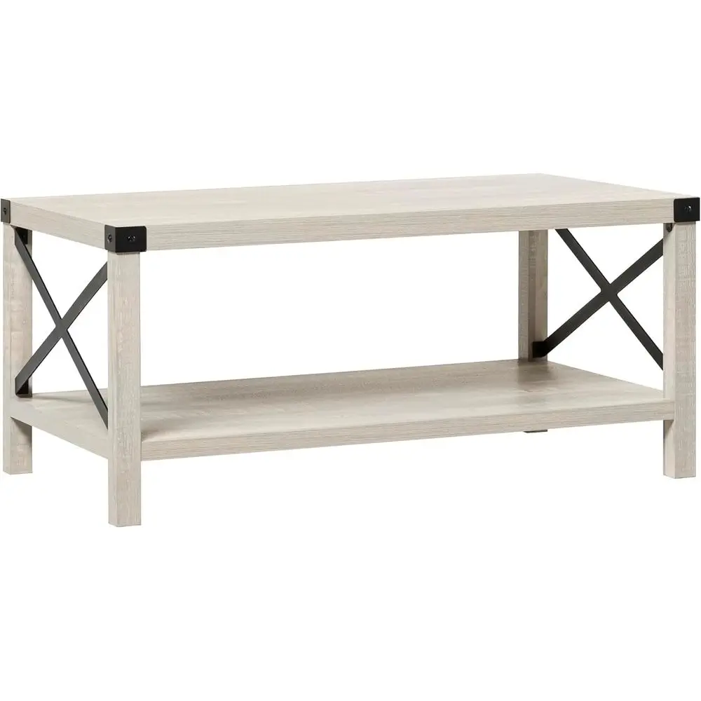 

40 Inch Modern Farmhouse Stone Grey Metal X Coffee Table