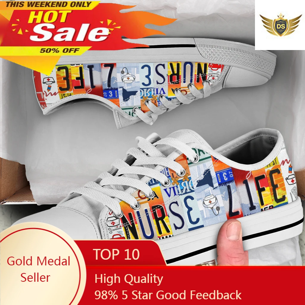 

License Plate Nurse Life Women's Shoes Autumn Fashion Casual Print Shoes For Women Sneakers Low Top Lace Up Tenis