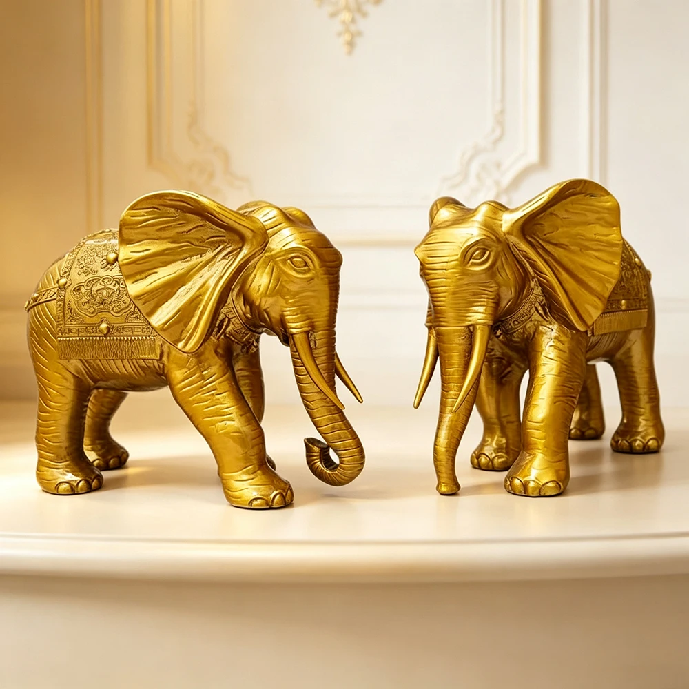 Brass Water‑Absorbing Elephant Figurine, Copper Elephant Statue, Home Living Room Entry Wine Cabinet Decor Craft Ornament, 5inch