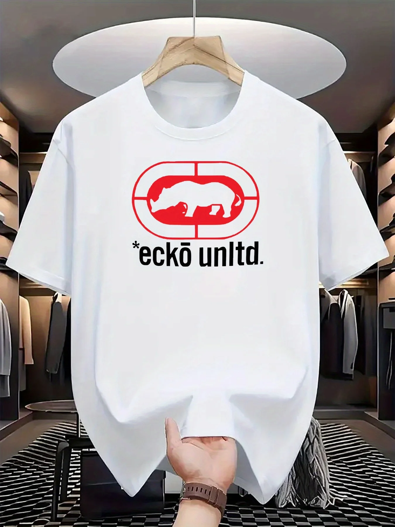 

Мужская повседневная футболка Ecko Unltd с логотипом и круглым вырезом, дышащая, быстросохнущая, летняя повседневная футболка с рисунком