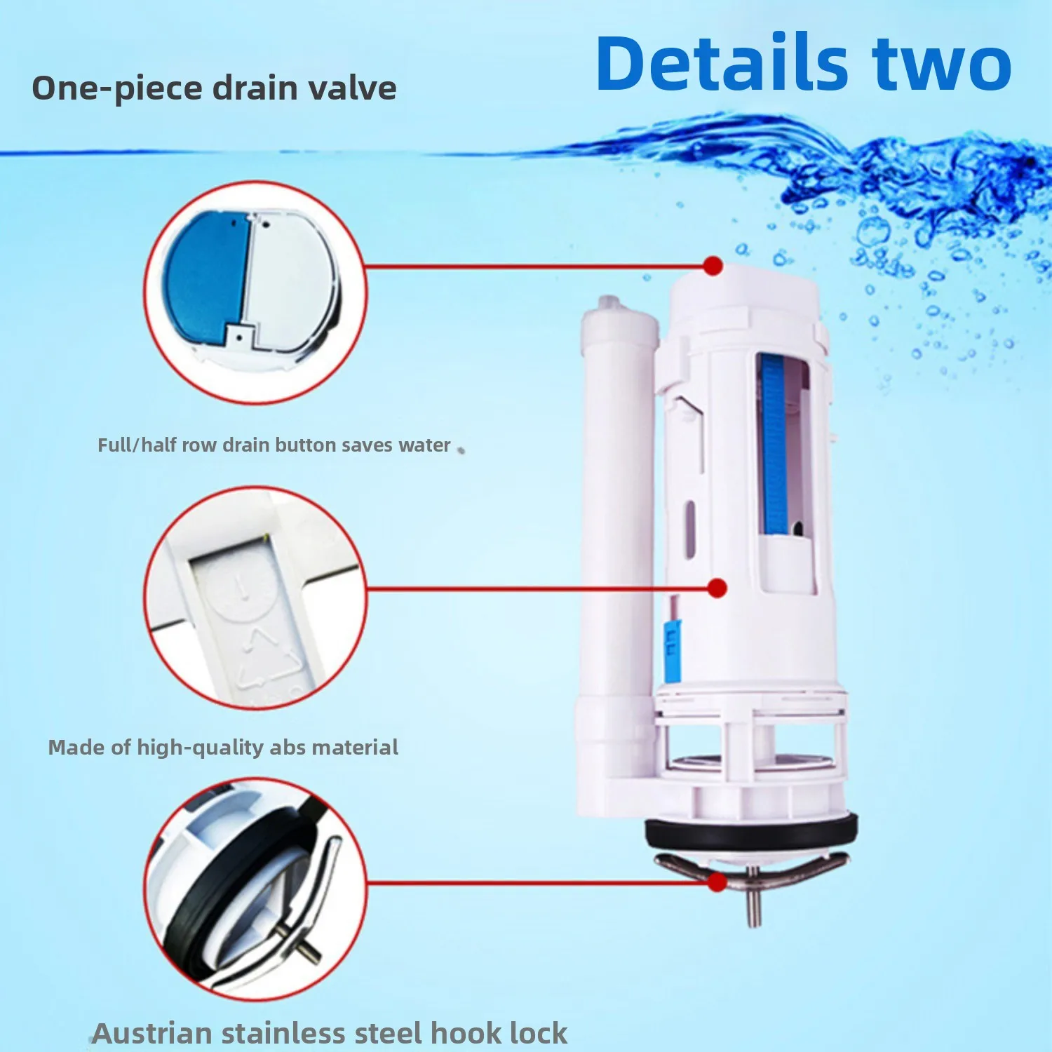 Einteiliges WC-Ablaufventil mit zwei Knöpfen, Sitz, WC-Auslassventil-Set, Badezimmer-Wassertank-Zubehör