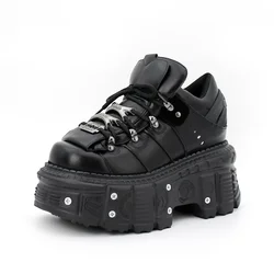 New Women Shoes Punk Style  Lace-up Heel Height 6CM Platform Shoes Woman Gothic Ankle Rock Boots Metal Decor Woman Sneakers