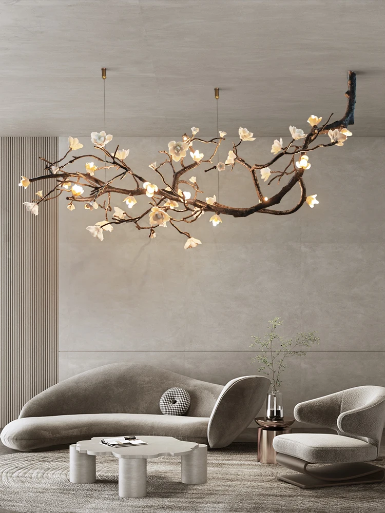 New Italian Light Luxury Ceramic All Copper Branch Living Room Ceiling Light Hotel Restaurant Sales Department Staircase Light